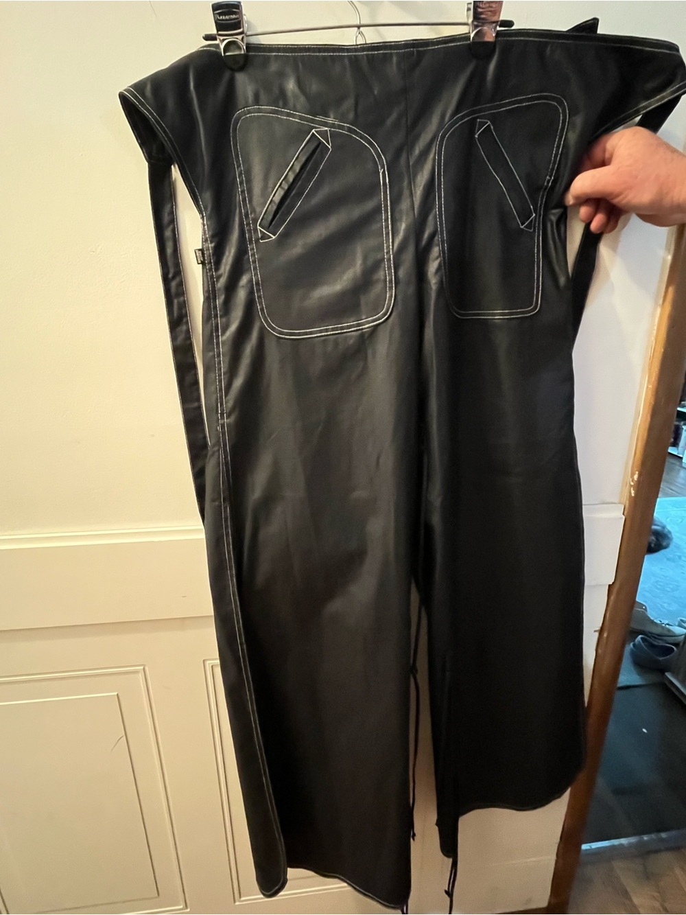 Baccarat Black Cotton Waxy Look Vintage Bibs. Wide leg with slits. - Picture 4 of 12